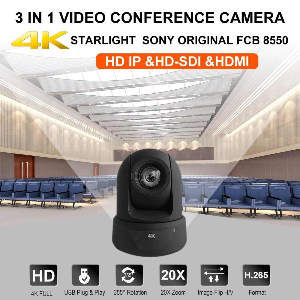 Anxinshi 4K UHD 20X Optical Zoom PTZ IP/HDMI/SDI 3 in 1 Video Conference Camera