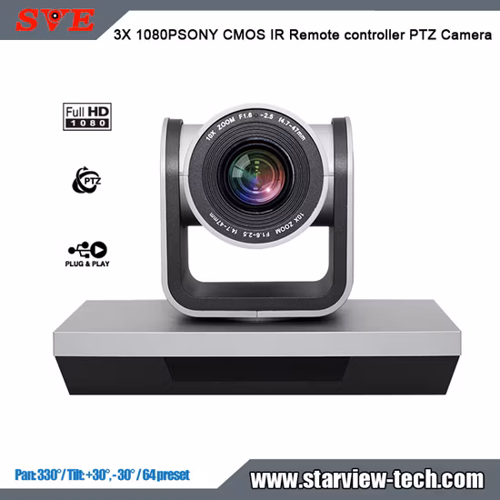 1080P Sony CMOS 3X Zoom USB 2.0 Yuy2 PTZ Visca IR Remote Controller Video Conference Camera